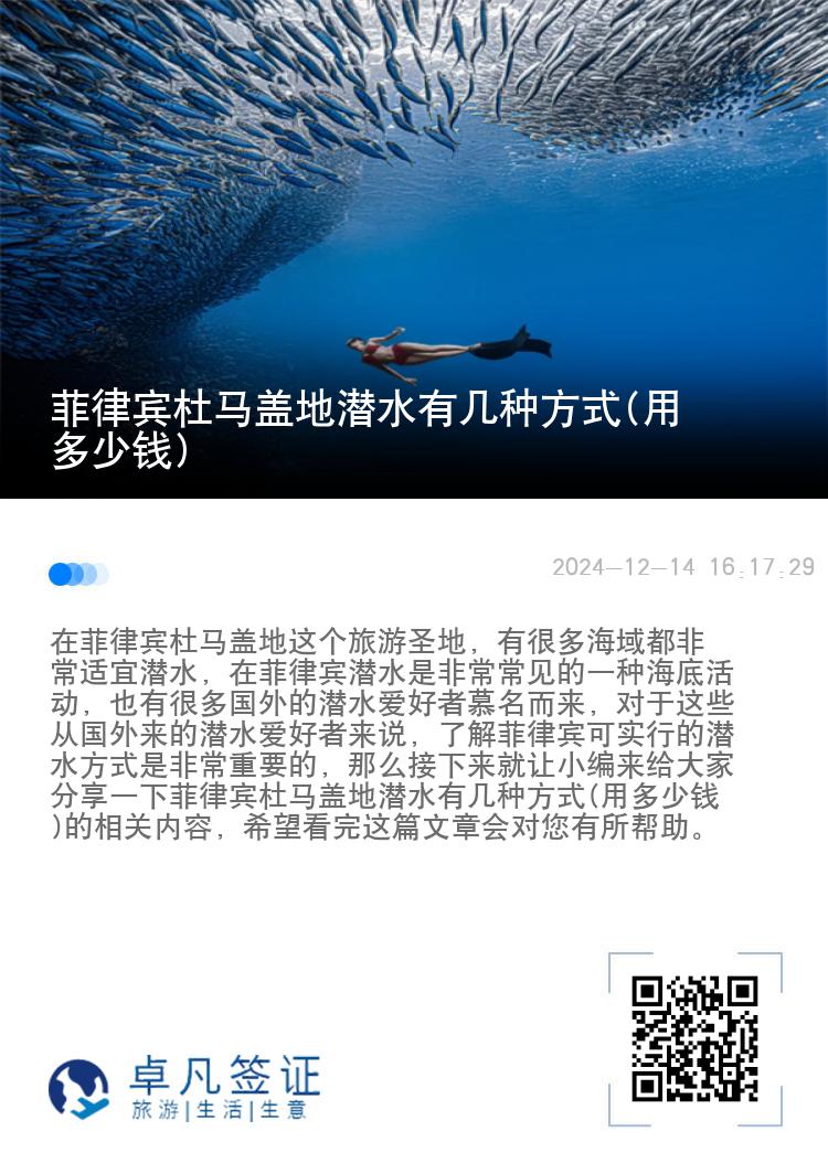 菲律宾杜马盖地潜水有几种方式(用多少钱)